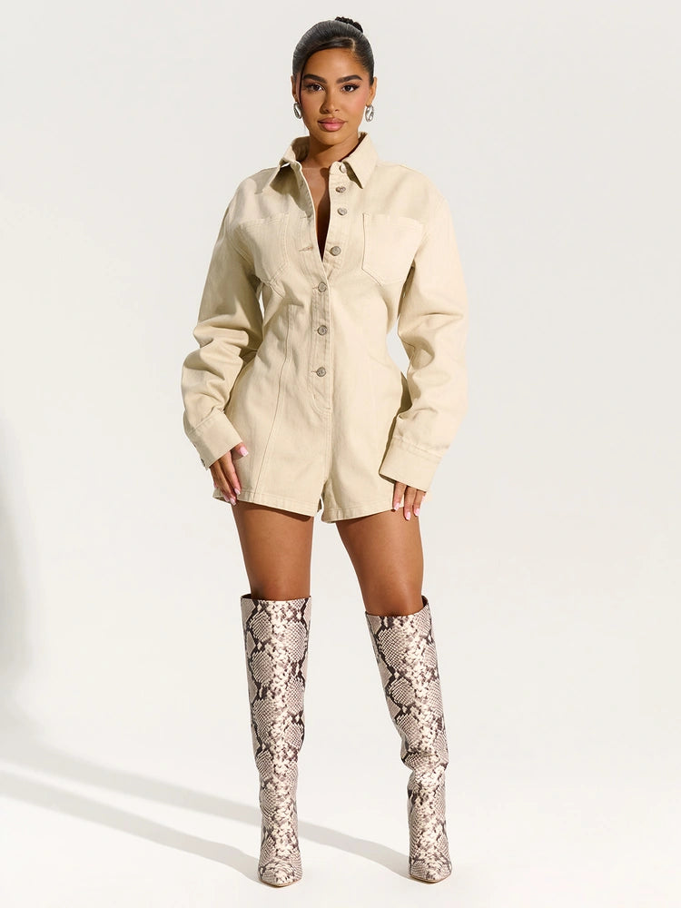 Natural Denim Button Up Romper