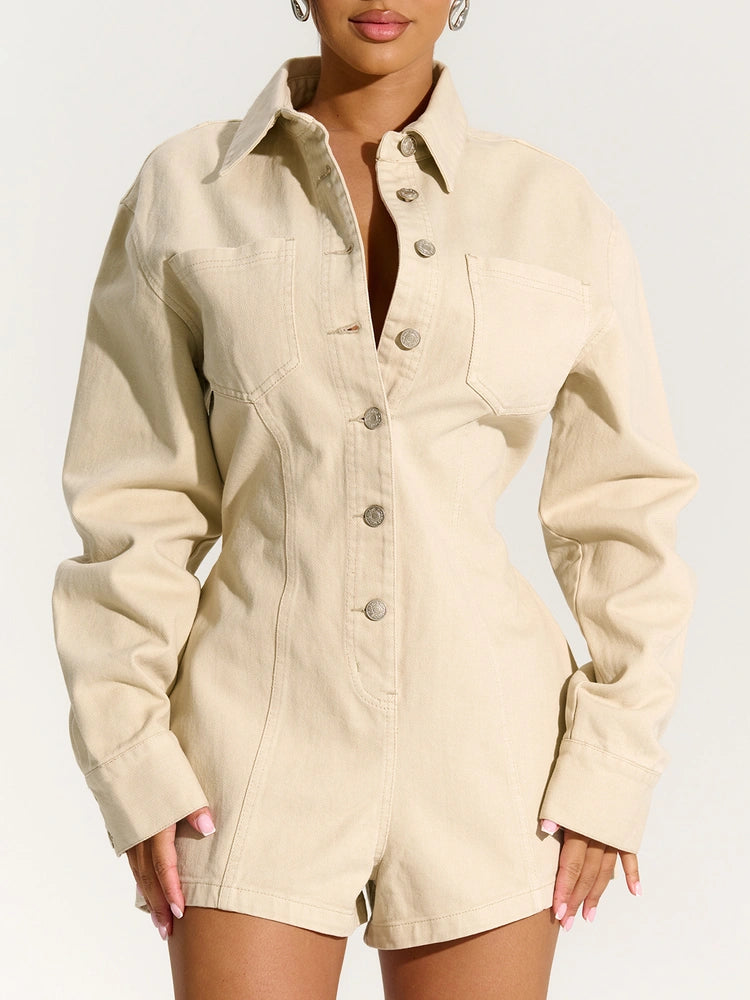 Natural Denim Button Up Romper
