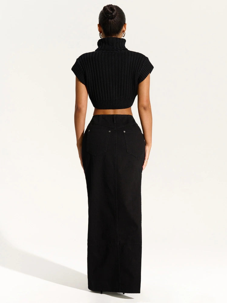 BLACK The Denim Maxi Skirt