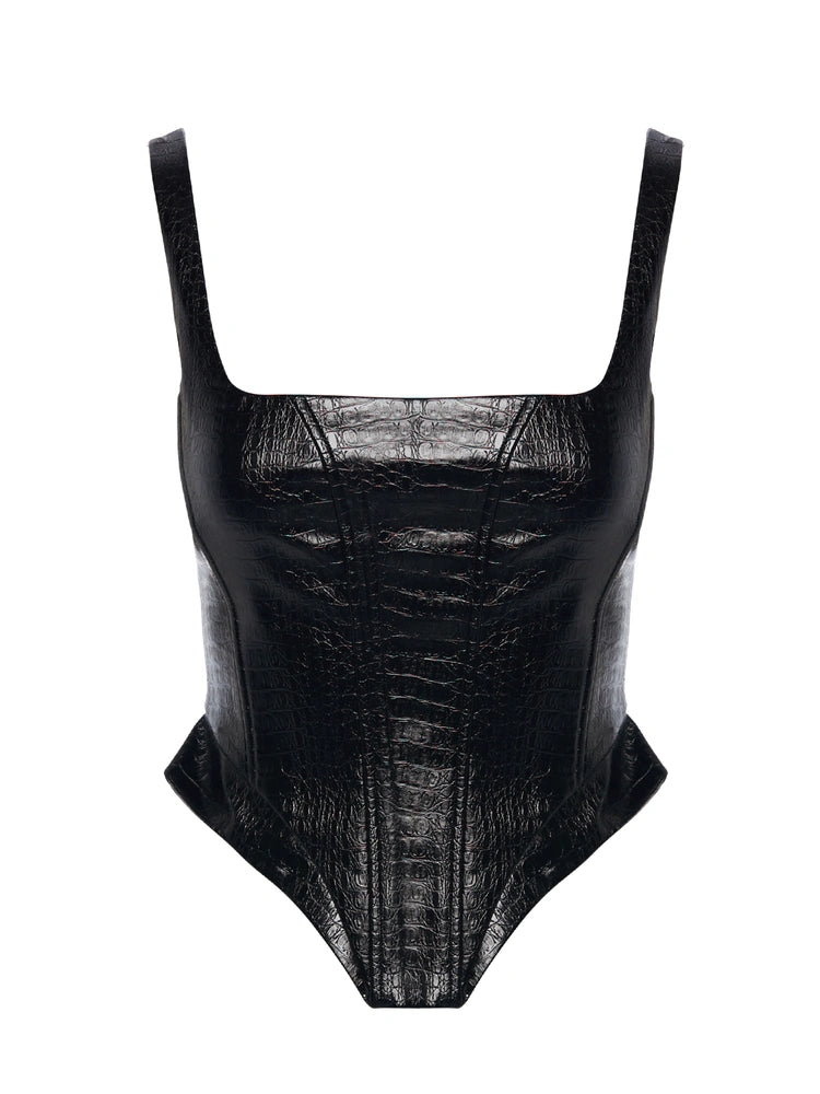 BLACK Lace Back Croc Corset