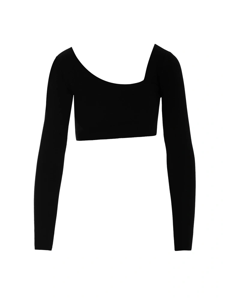 Black Butter Asymmetrical Crop Top