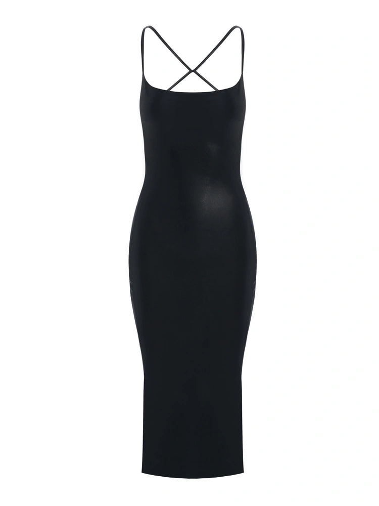 Black Leather Cross Back Dress
