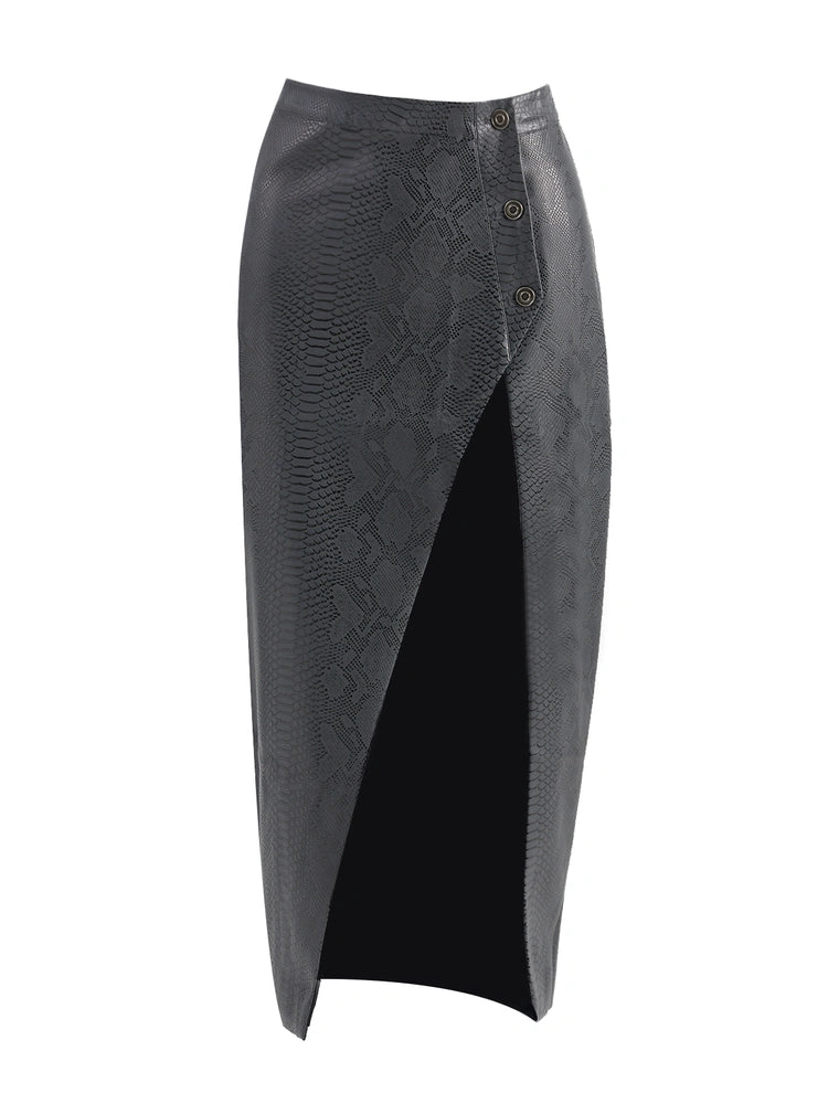 Dark Grey Snake Body Midi Skirt