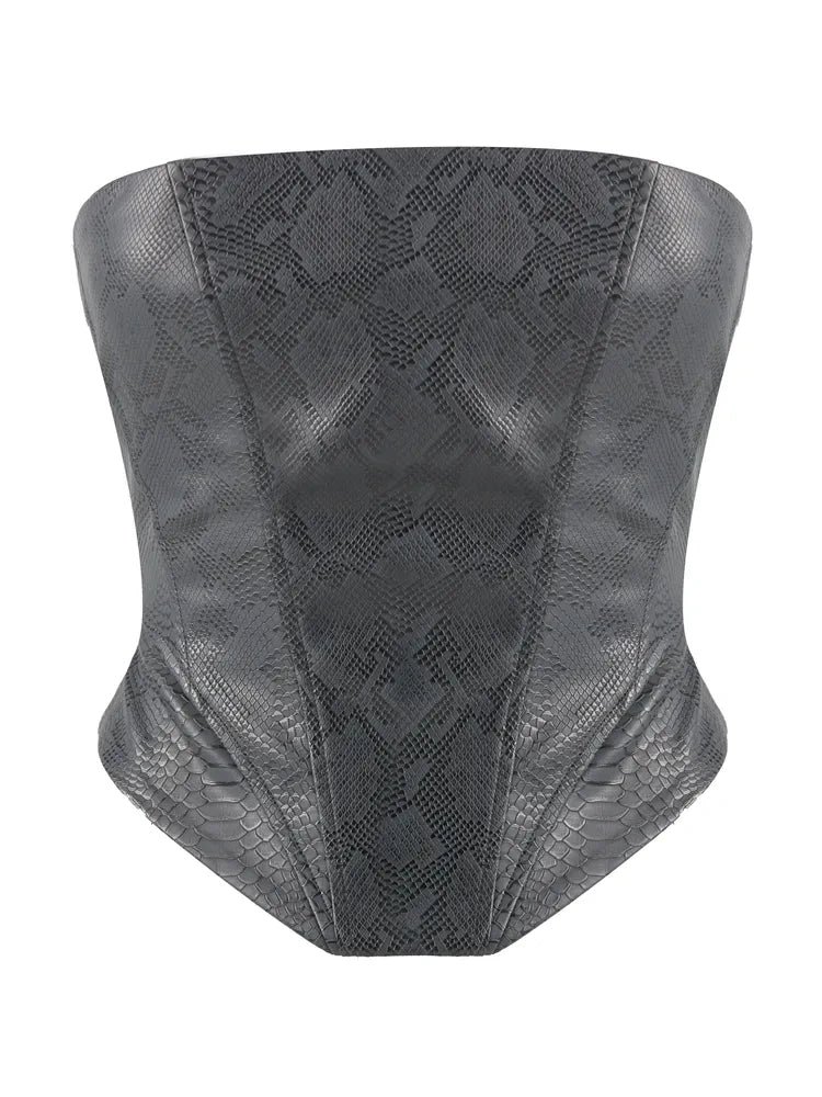 DARK GREY Snake Lace Up Corset