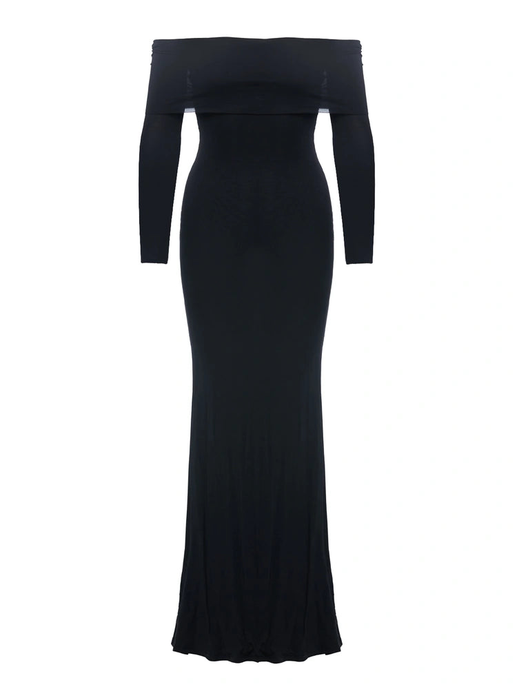 BLACK Micro Modal Off-Shoulder Maxi Dress