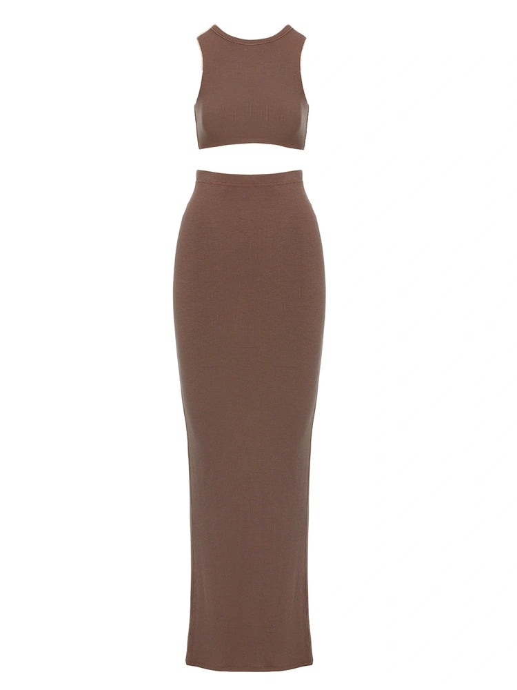 TAUPE Ribbed Vibes Skirt Set