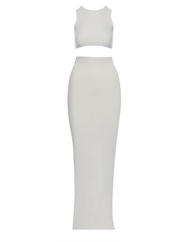 CREAM Ribbed Vibes Skirt Set