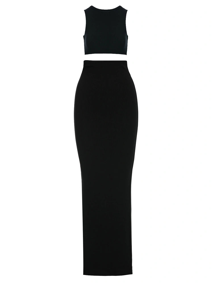 BLACK Ribbed Vibes Skirt Set