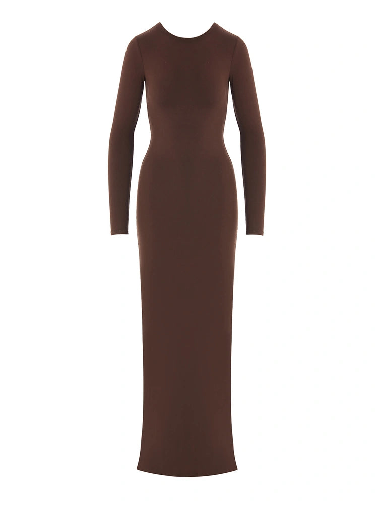 Chocolate Bare Crewneck Maxi Dress