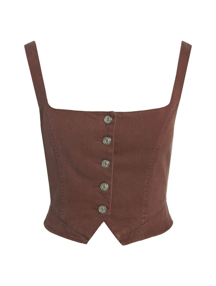 Chocolate Denim Button Up Corset