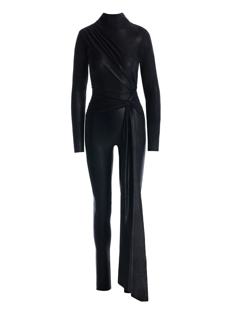 Black Drip Draped Jumpsuit