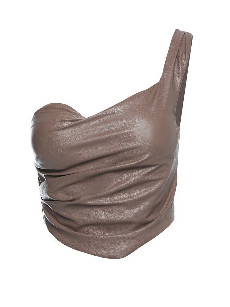 TAUPE Vegan Leather Lace Up Corset