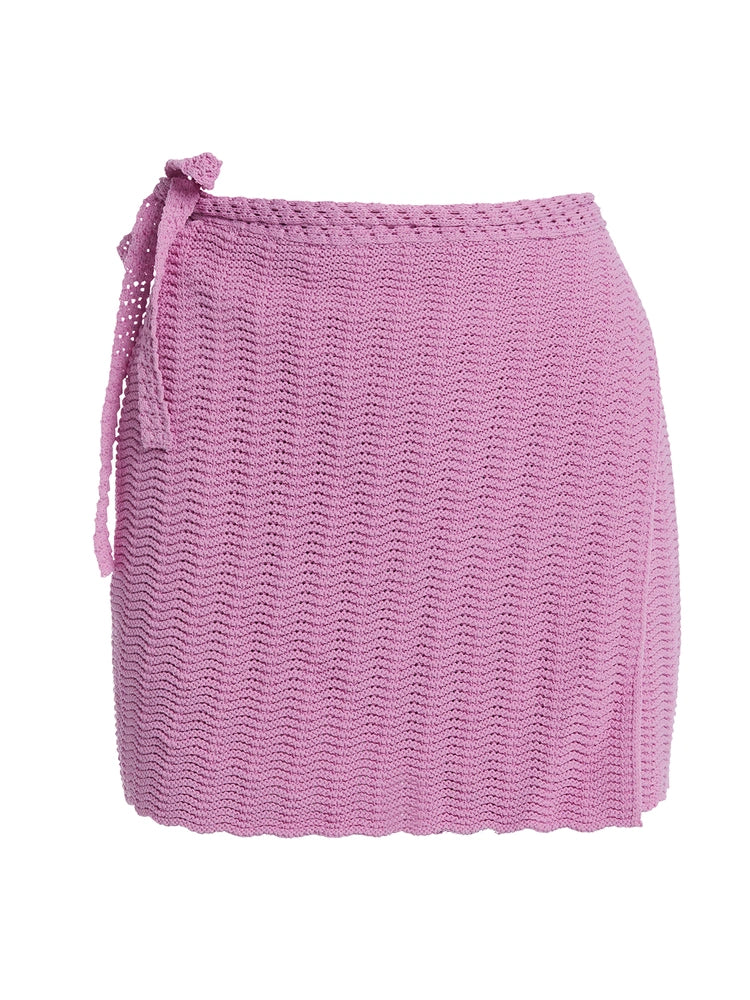 Pink Crochet Wrap Mini Skirt