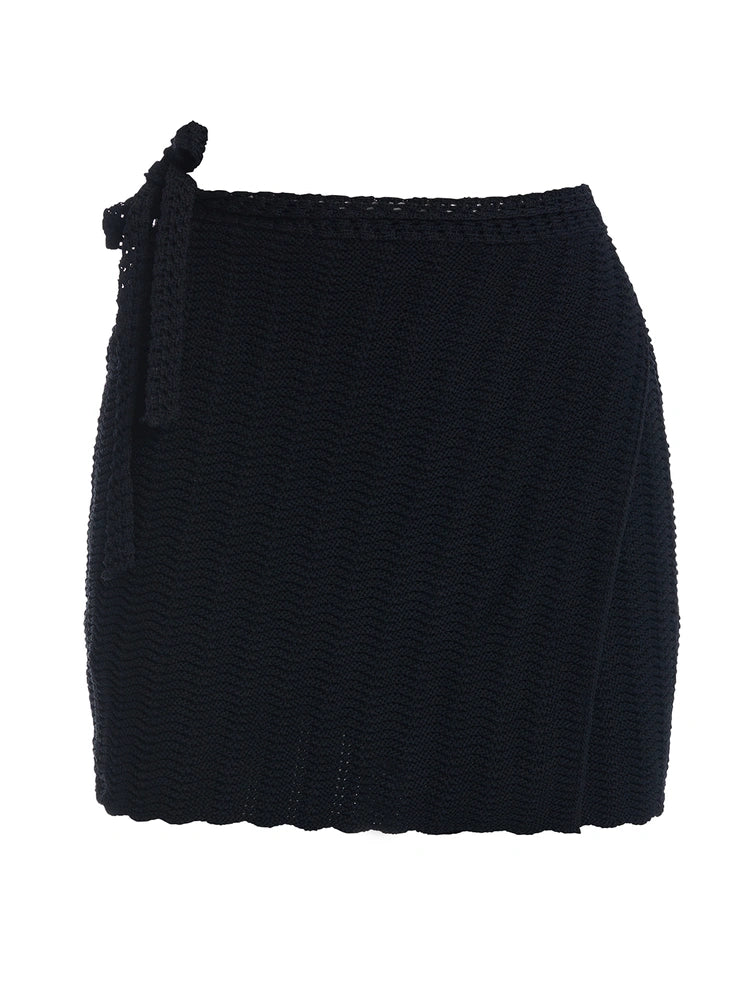 Black Crochet Wrap Mini Skirt