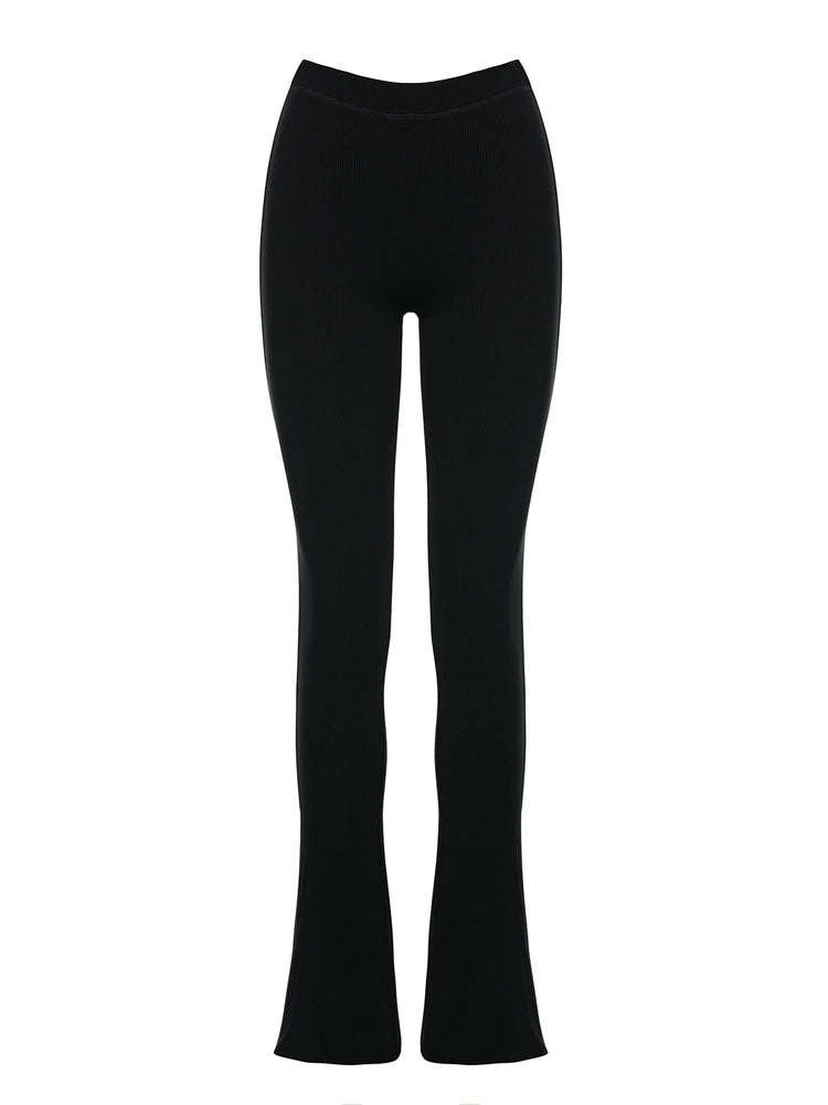 BLACK Micro Ribbed Straight Leg Pants