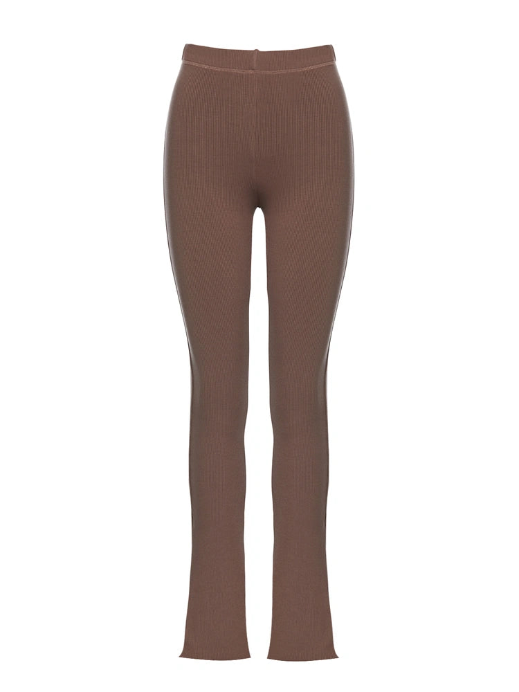 TAUPE Micro Ribbed Straight Leg Pants