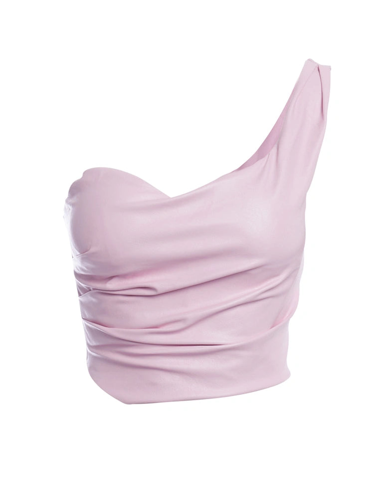 PINK Vegan Leather Lace Up Corset