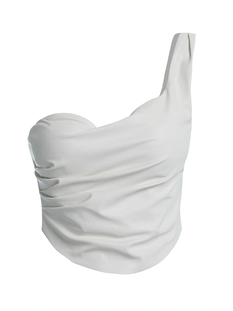 WHITE Vegan Leather Lace Up Corset
