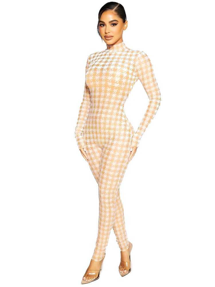 WHITE NUDE All Body Houndstooth Jumpsuit