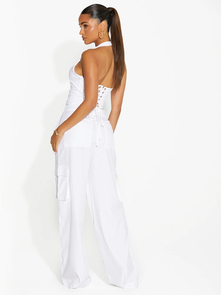 WHITE Shirting Cargo Wide Leg Pants