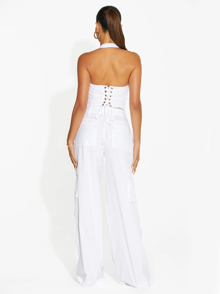 WHITE Shirting Cargo Wide Leg Pants