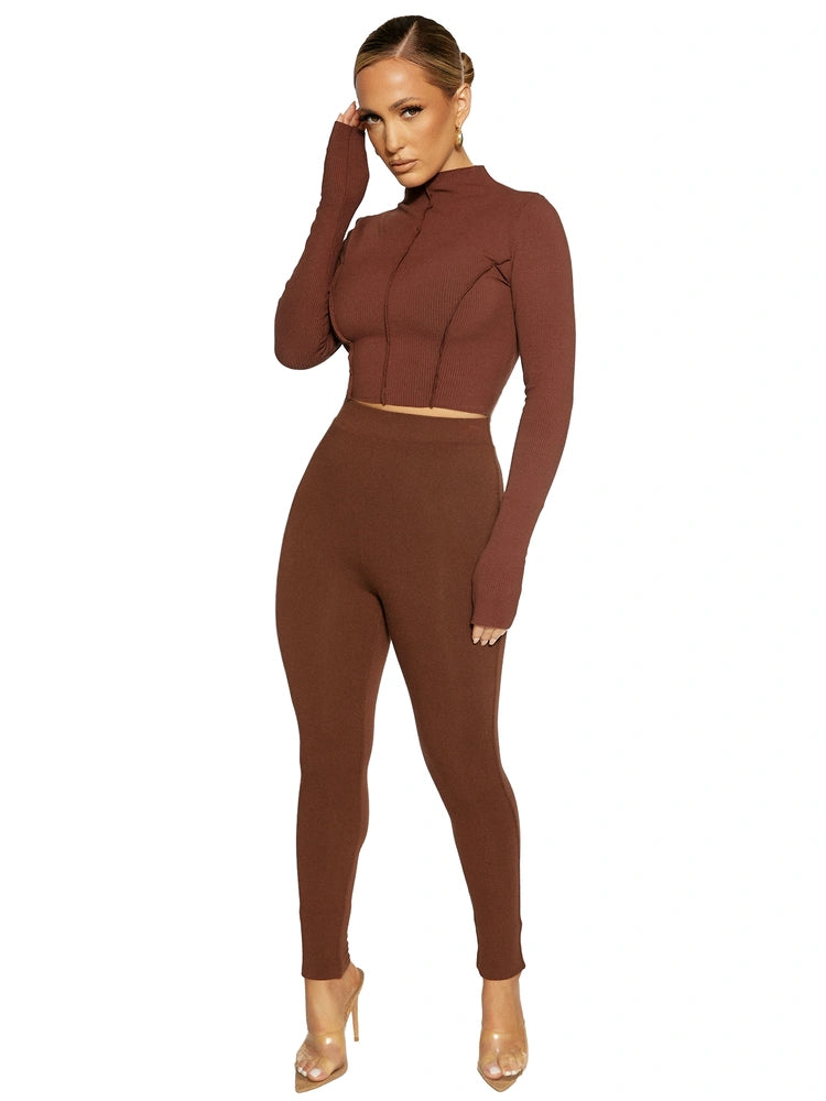 CHOCOLATE Snatched Seam Crop Top