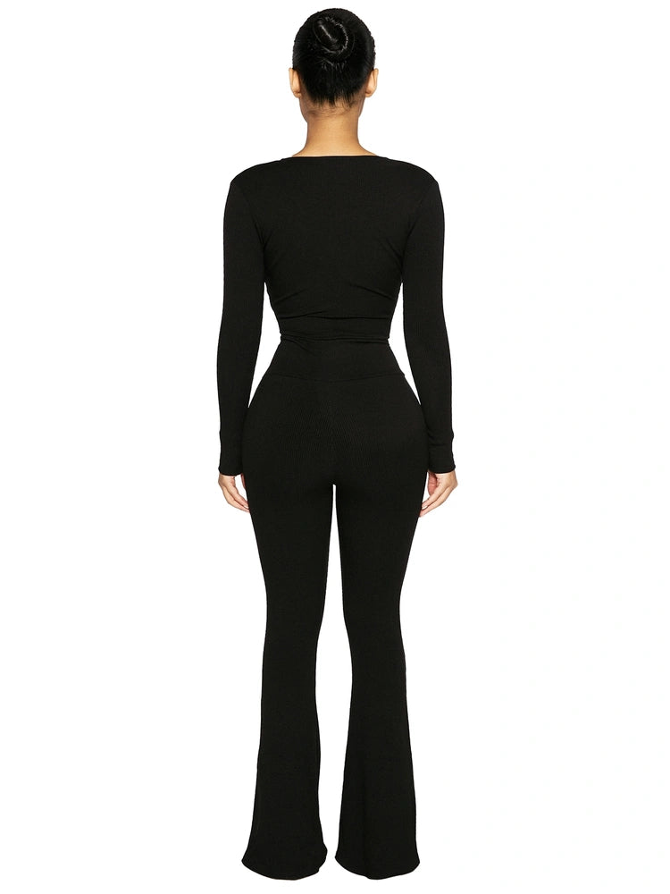 BLACK Let'S Play Flare Snatched Pants