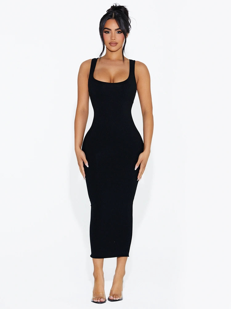 Black BABY SNATCHED TANK MIDI DRESS