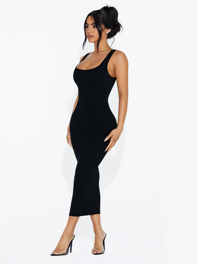 Black BABY SNATCHED TANK MIDI DRESS