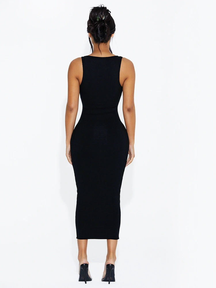 Black BABY SNATCHED TANK MIDI DRESS