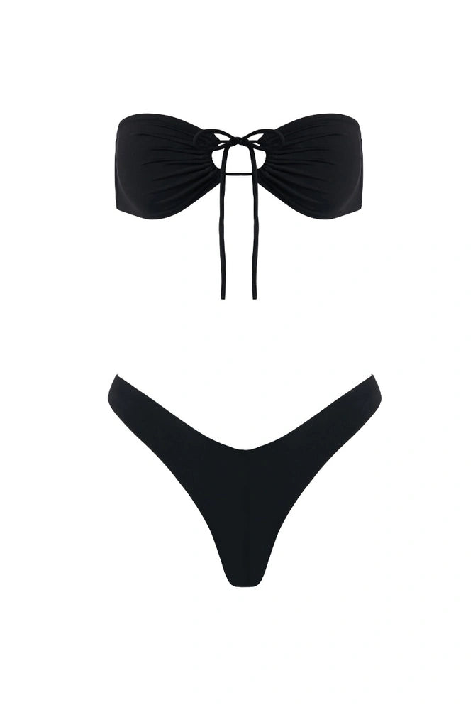 BLACK Tie Front Tube Top V Front Bottom