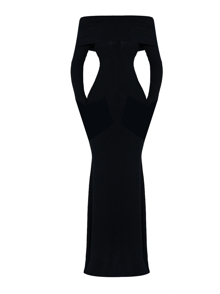 Black OFF SHOULDER RIBBED MAXI DRESS