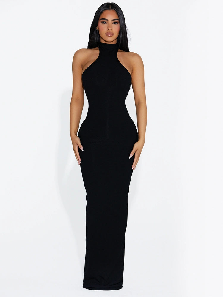 Black BABY SNATCHED HALTER DRESS