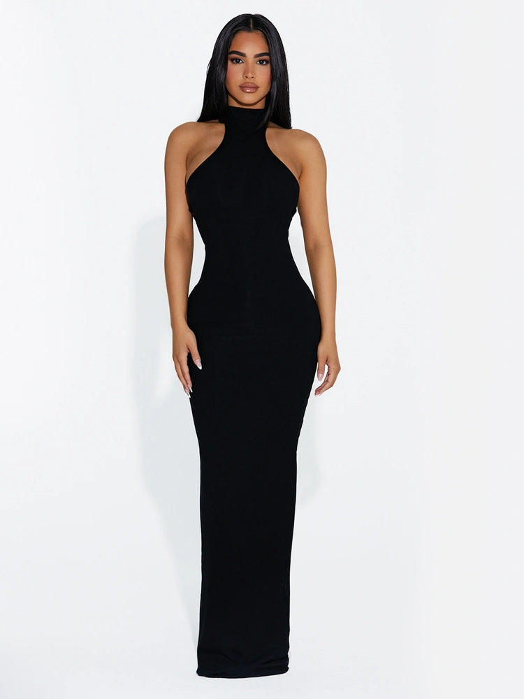 Black BABY SNATCHED HALTER DRESS