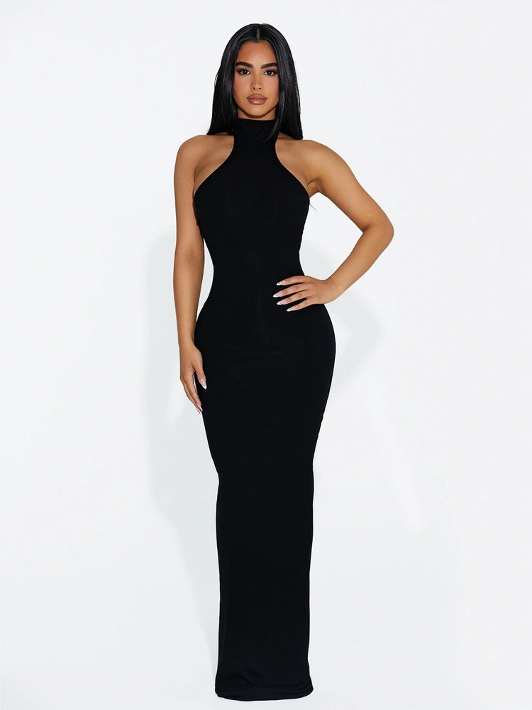 Black BABY SNATCHED HALTER DRESS