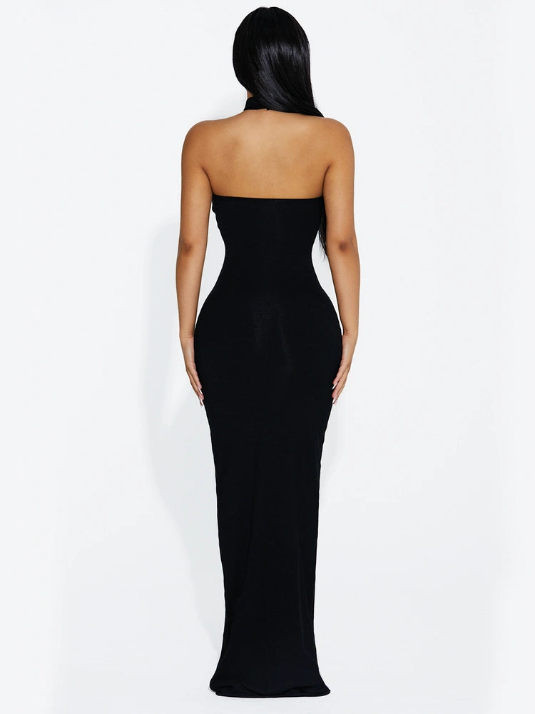 Black BABY SNATCHED HALTER DRESS