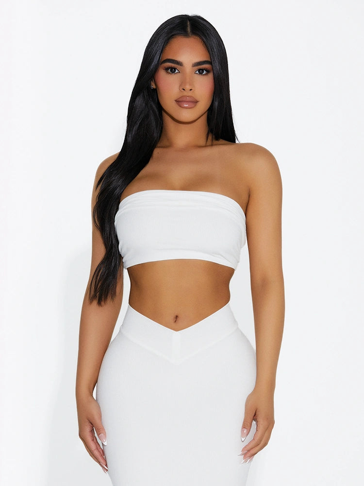 WHITE The Ribbed Bandeau Top