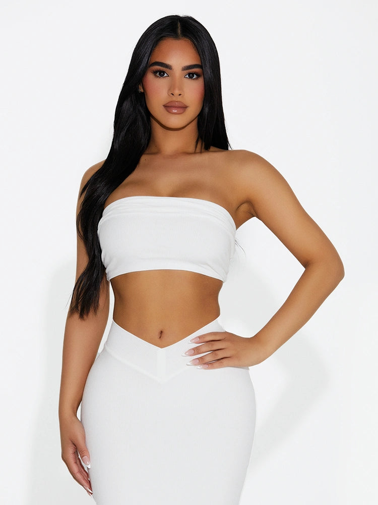 WHITE The Ribbed Bandeau Top