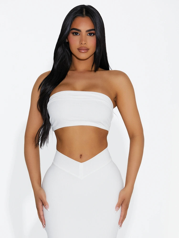 WHITE The Ribbed Bandeau Top