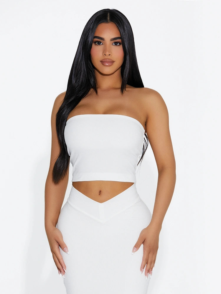 WHITE The Ribbed Bandeau Top