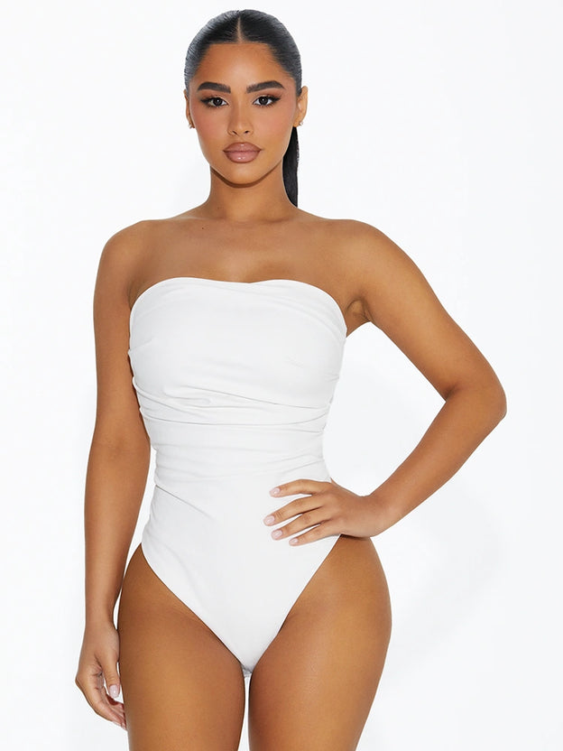 Vegan Leather Pleated Tube Bodysuit