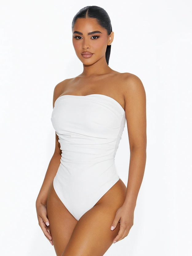 Vegan Leather Pleated Tube Bodysuit