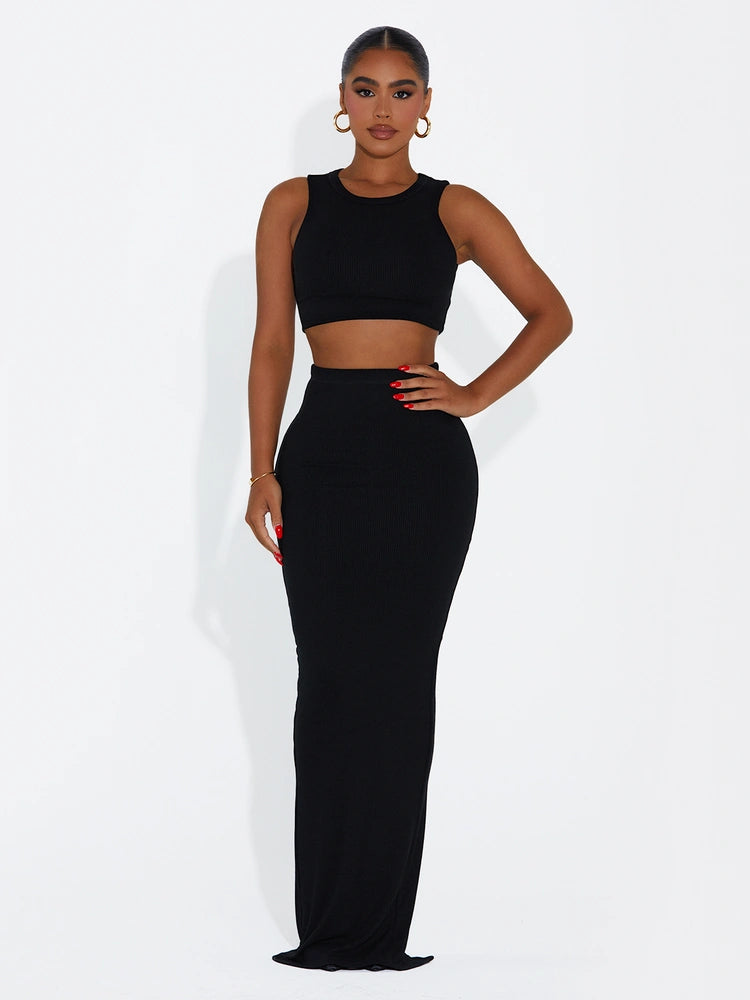 BLACK Ribbed Vibes Skirt Set