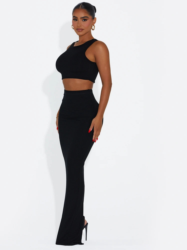 BLACK Ribbed Vibes Skirt Set