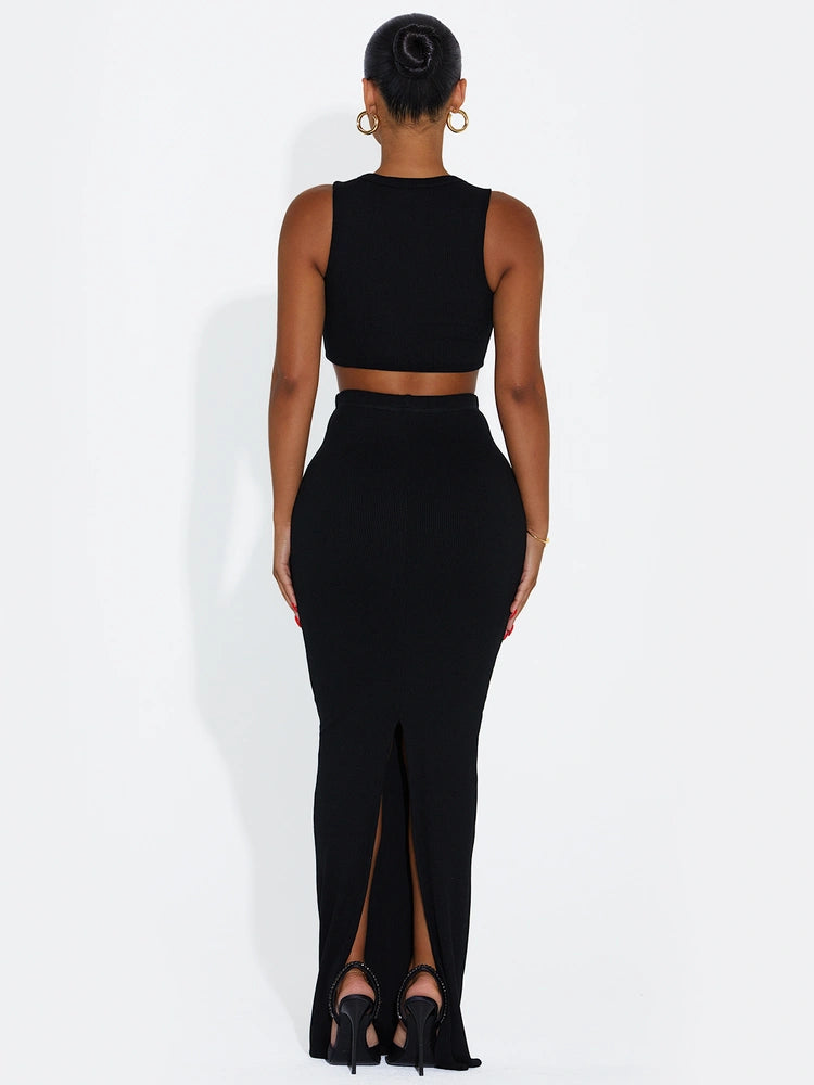 BLACK Ribbed Vibes Skirt Set