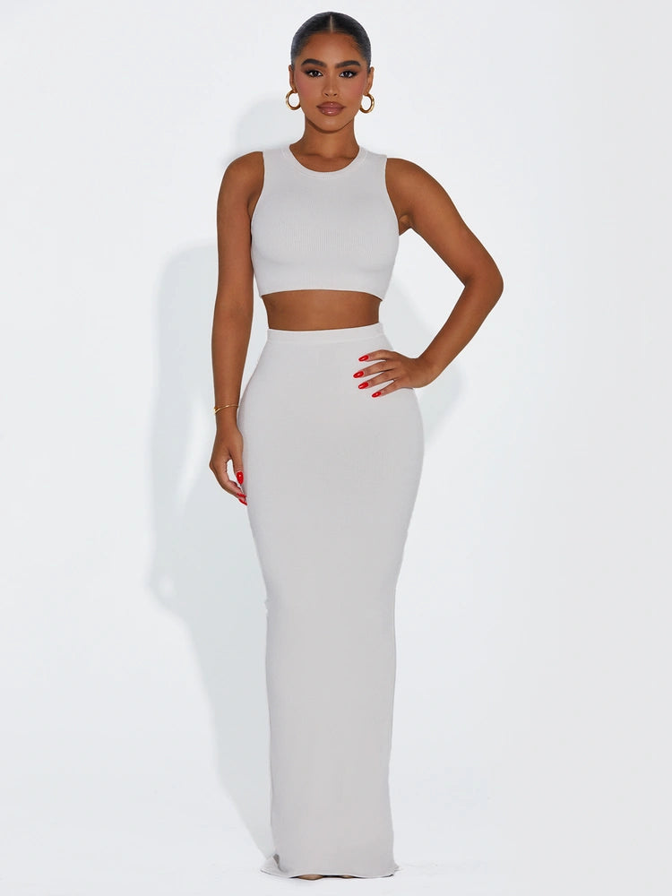 CREAM Ribbed Vibes Skirt Set