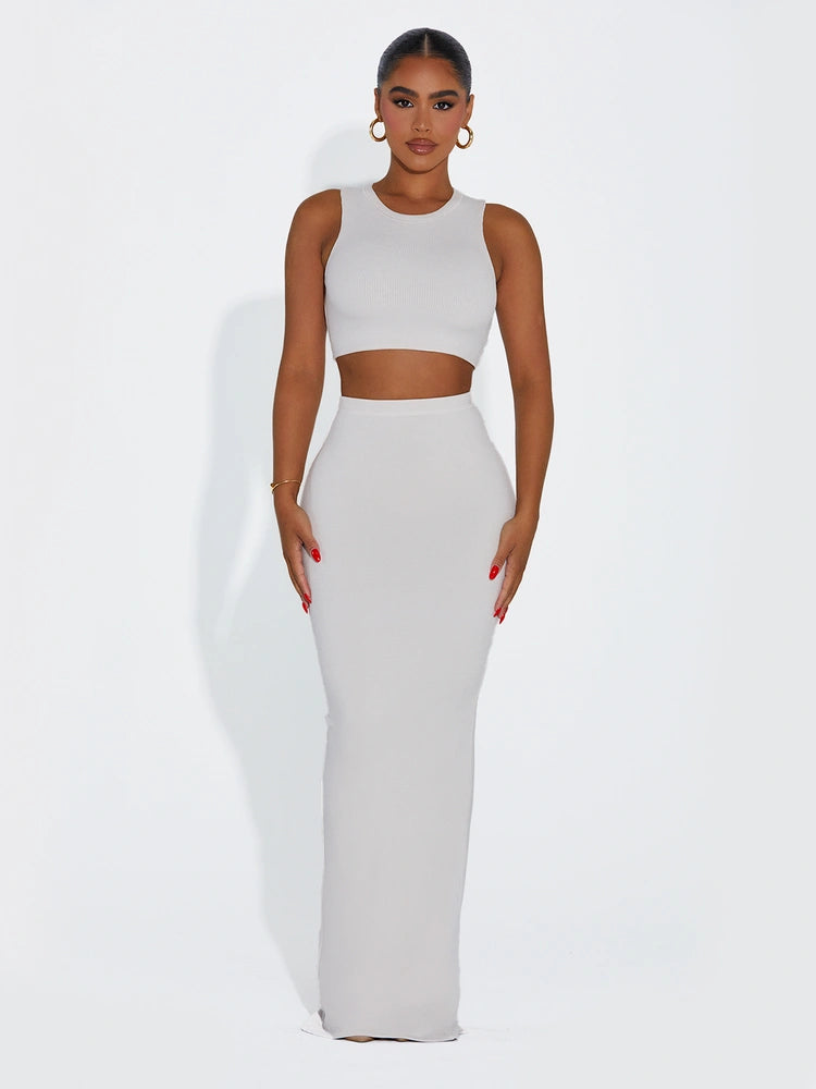CREAM Ribbed Vibes Skirt Set