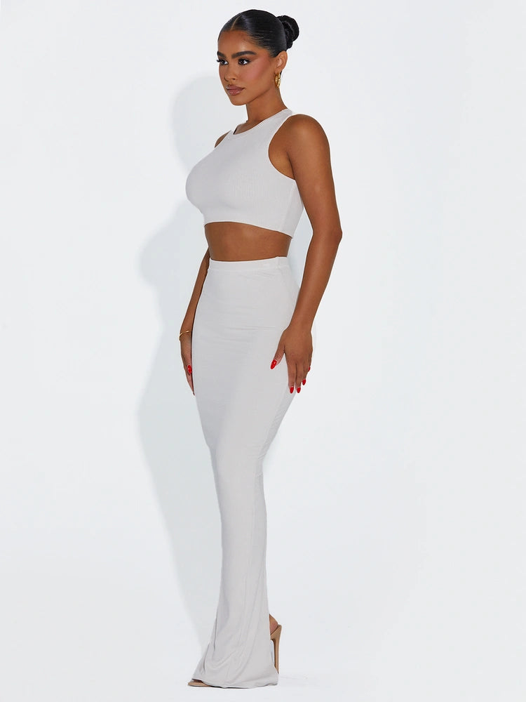 CREAM Ribbed Vibes Skirt Set