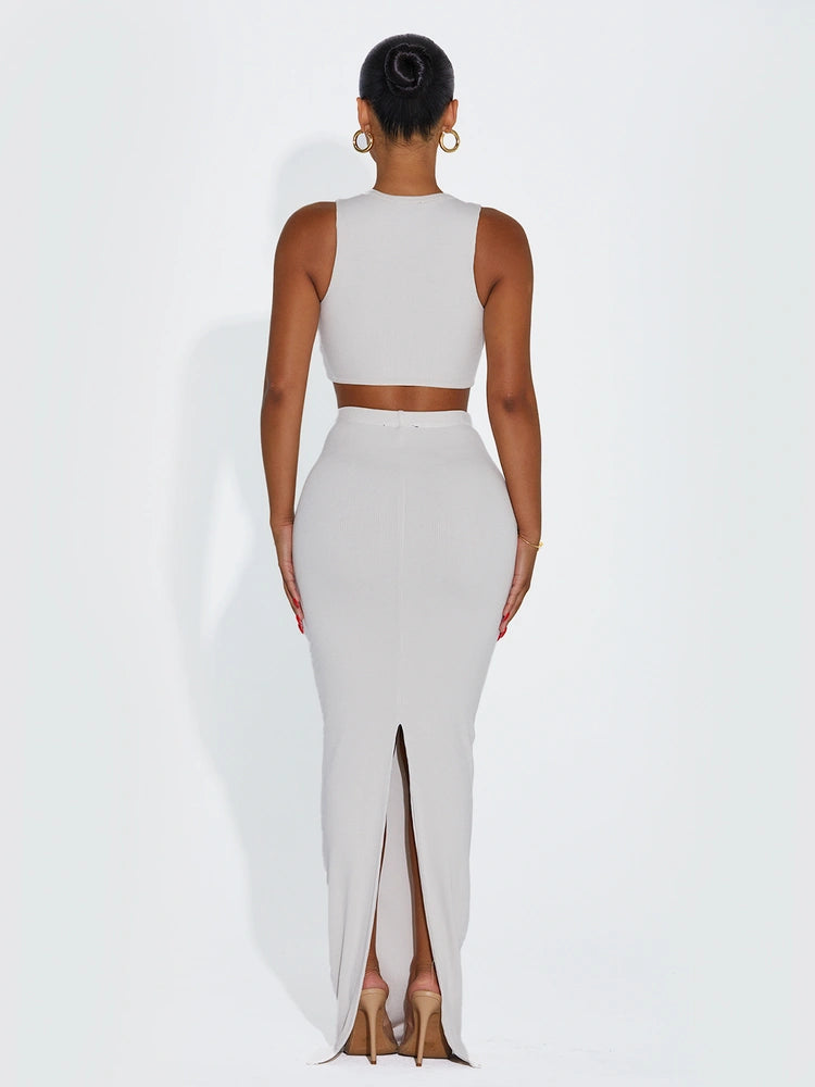 CREAM Ribbed Vibes Skirt Set