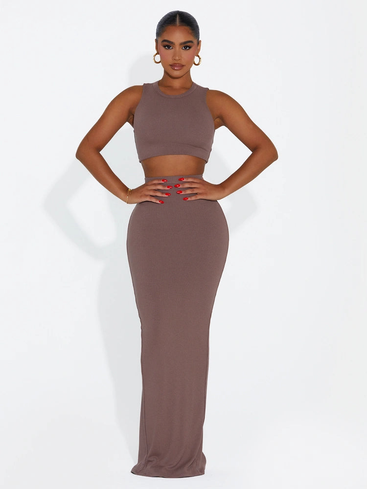 TAUPE Ribbed Vibes Skirt Set